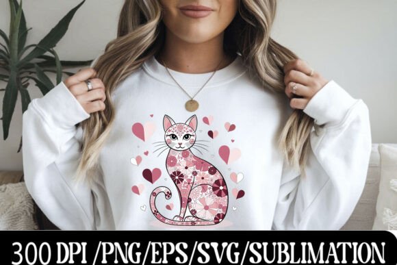 Download Floral Cat Design with Heart Accents - Sign Collection