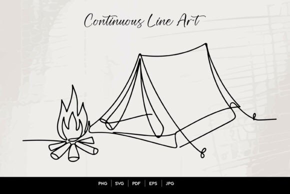 Download Camping Tent and Campfire Continuous Line - Fire Collection