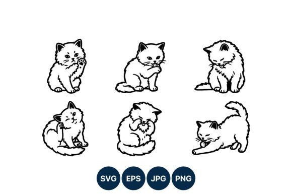 Download Cute Black and White Kitten Line Art - White Collection