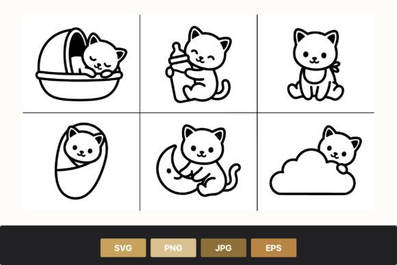 Download Cute Black and White Kitten Line Art - White Collection