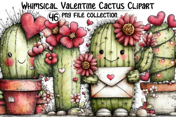 Download Whimsical Cactus Valentine's Clipart - Premium Bundle
