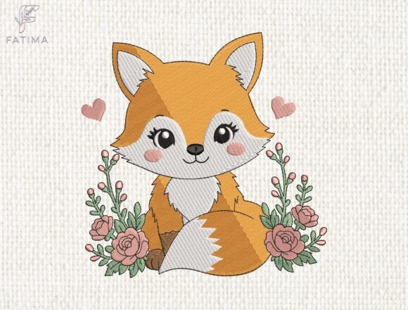Download Baby Fox Floral Garden Embroidery Design - Sign Collection