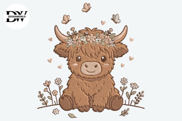 Download Cute Baby Highland Cow Embroidery Design - Sign Collection