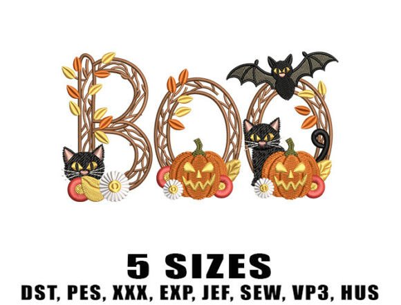 Download Boo Pumpkin Cat Embroidery Design - Sign Collection