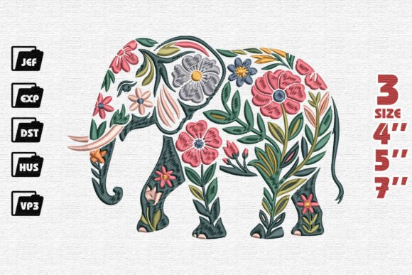 Download Colorful Folk Art Floral Elephant Embroidery Design - Sign Collection