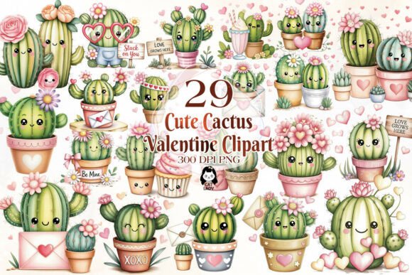 Download Cute Cactus Valentine Clipart Bundle - Premium Resources