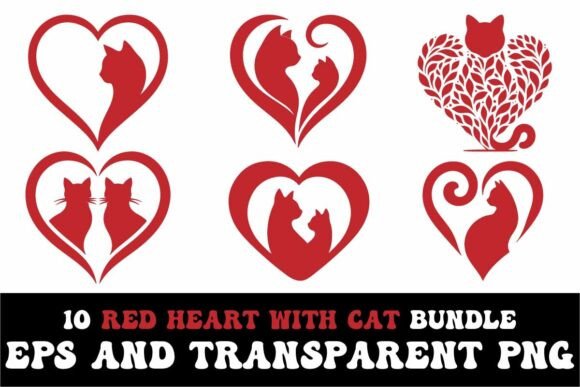 Download 10 Red Heart with Cat Valentine's Bundle - Heart Collection