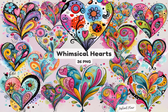 Download Whimsical Hearts Clipart Bundle - Heart Collection