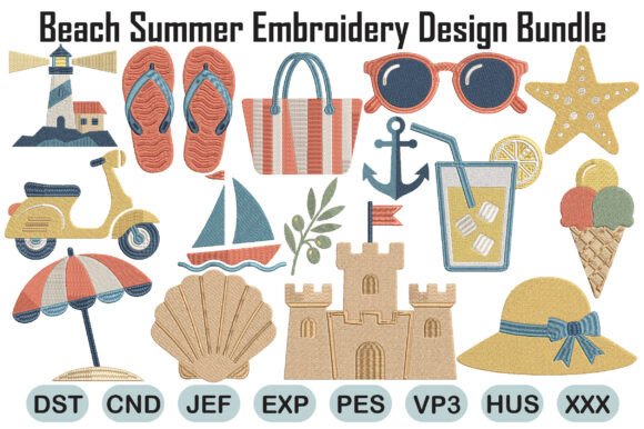 Download Beach Summer Embroidery Design Bundle - Sign Collection