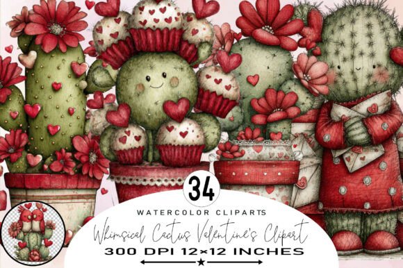 Download Whimsical Cactus Valentine Clipart - Premium Resources