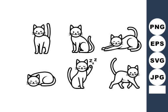 Download Cute Black and White Cat Line Art Set Wi - White Collection