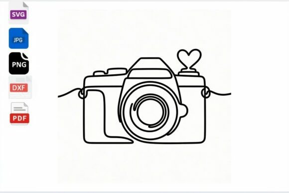 Download Camera Heart Line Art SVG PNG DXF Vector - Heart Collection